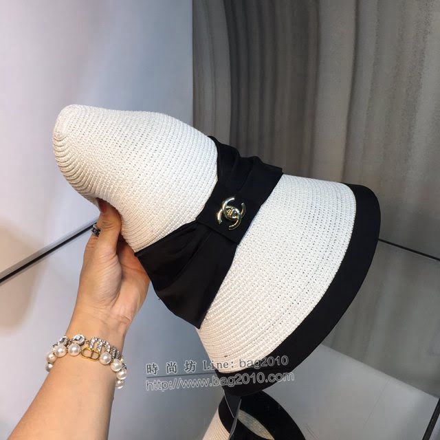 Chanel爆款女士帽子 香奈兒真絲蝴蝶結小香風草帽遮陽帽  mm1499